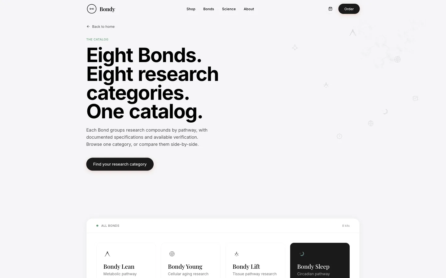 Bondy: the Eight Bonds, research categories