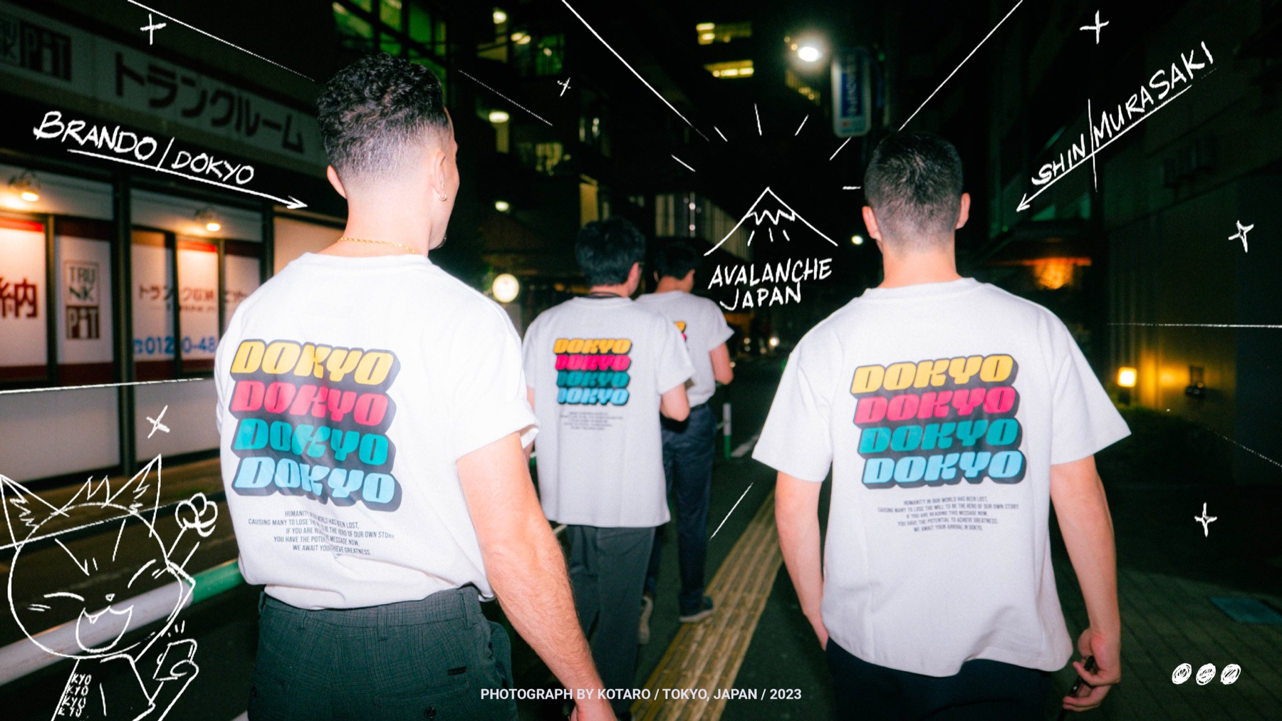 Dokyo campaign merch worn in Tokyo with Avalanche Japan
