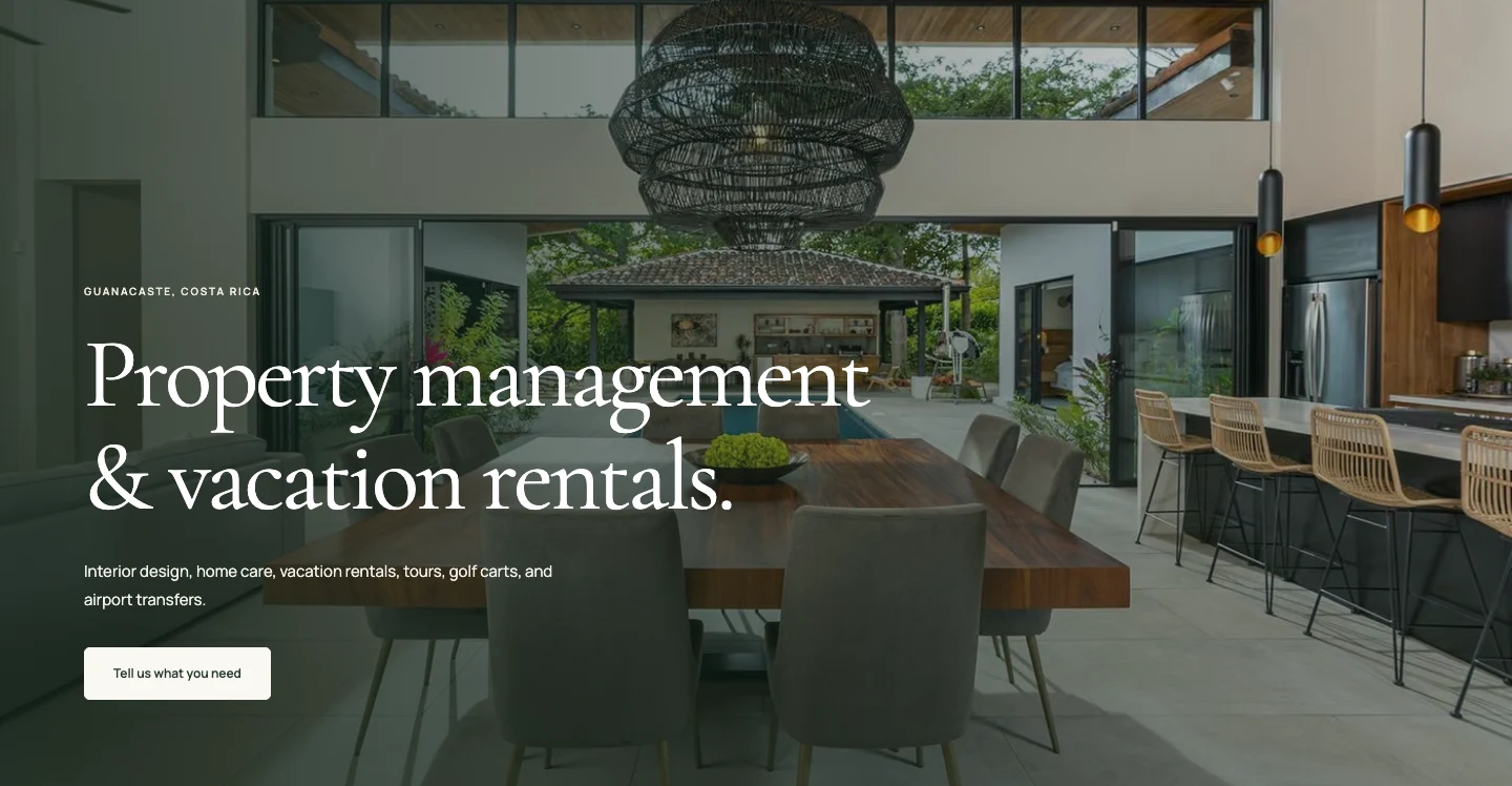 Lush homepage hero with the property management heading and enquiry button