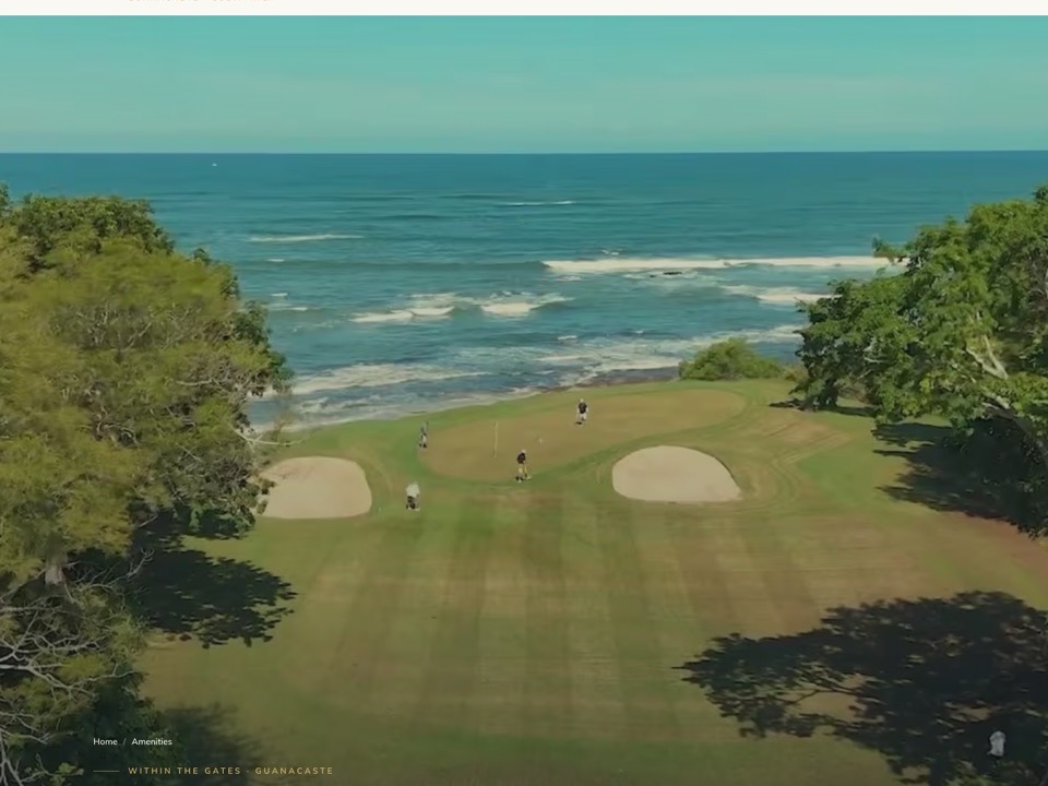 Hacienda Pinilla amenities page preview showing the Pacific golf-course hero